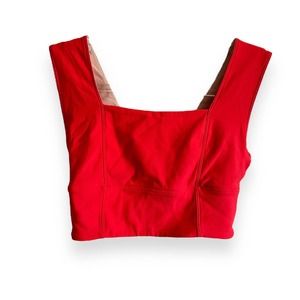 Free People Movement Red Square Neck V-Back Cropped Tank Sports Bra Size Small